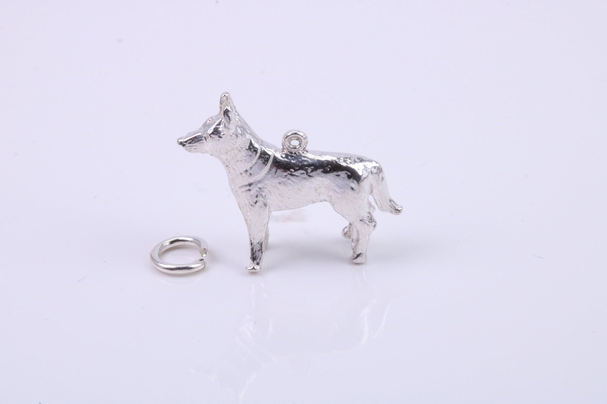 German Shepard Dog Charm, Traditional Charm, Made from Solid 925 Grade Sterling Silver, Complete with Attachment Link
