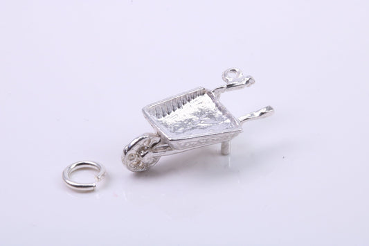 Wheel Barrow Charm, Traditional Charm, Made from Solid 925 Grade Sterling Silver, Complete with Attachment Link