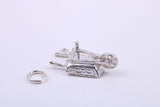 Wheel Barrow Charm, Traditional Charm, Made from Solid 925 Grade Sterling Silver, Complete with Attachment Link