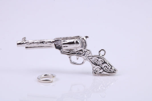 Pistol Charm, Traditional Charm, Made from Solid 925 Grade Sterling Silver, Complete with Attachment Link
