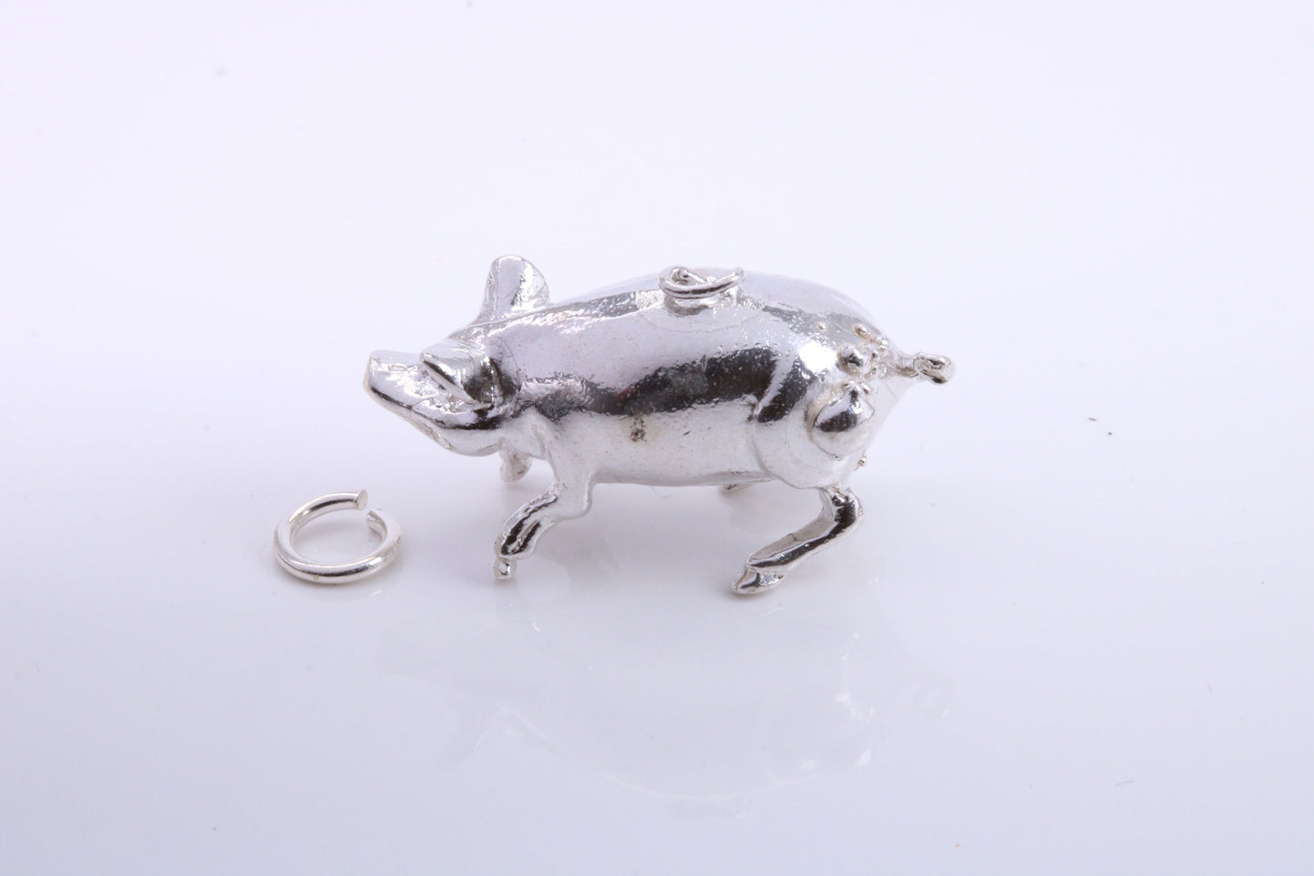 Large Hog Charm, Traditional Charm, Made from Solid 925 Grade Sterling Silver, Complete with Attachment Link