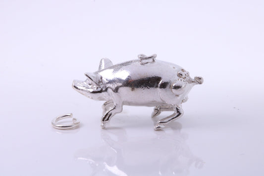 Large Hog Charm, Traditional Charm, Made from Solid 925 Grade Sterling Silver, Complete with Attachment Link
