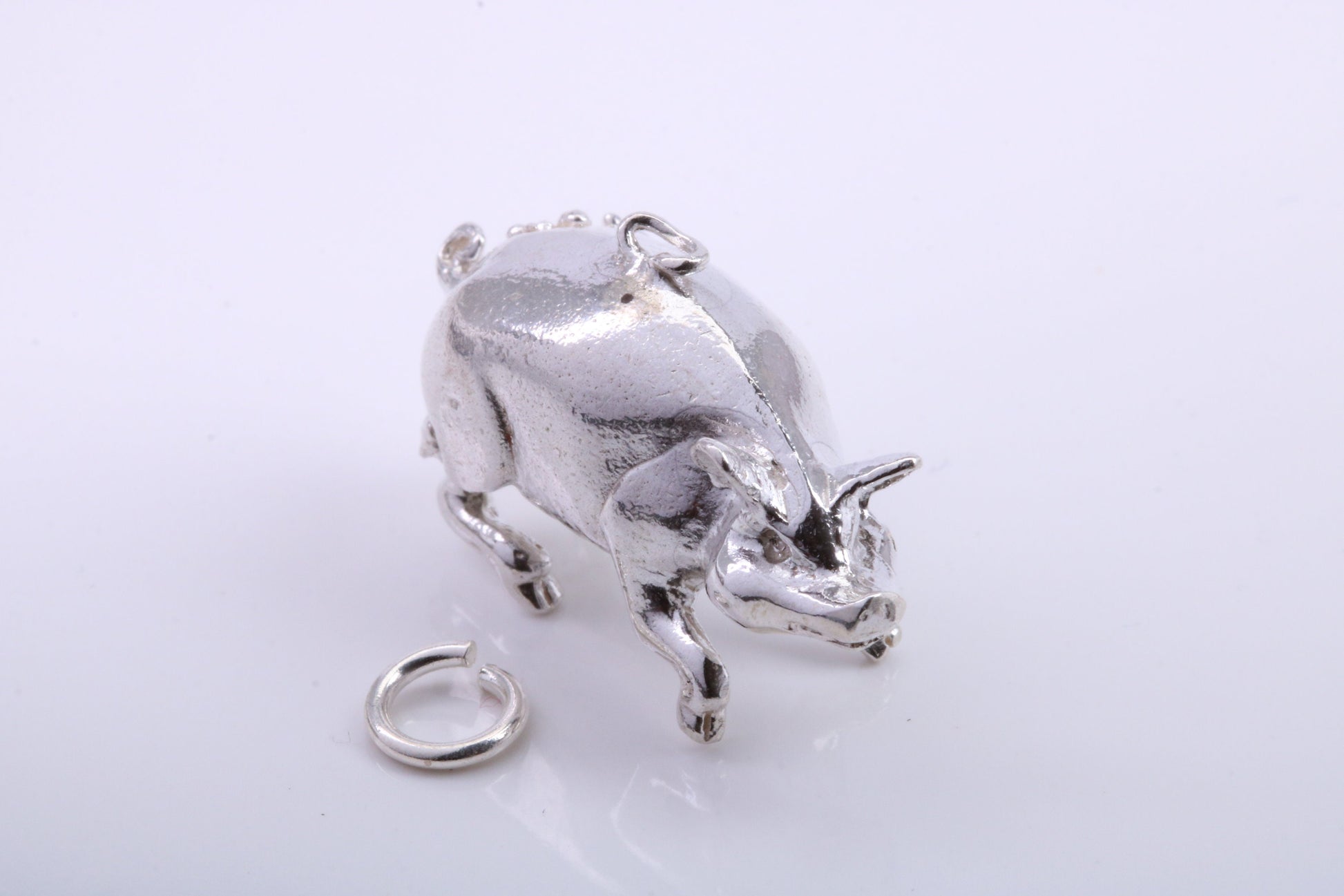 Large Hog Charm, Traditional Charm, Made from Solid 925 Grade Sterling Silver, Complete with Attachment Link