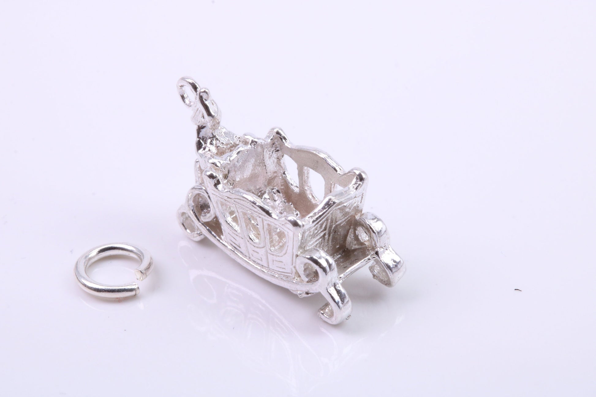 Princess Carriage Charm, Traditional Charm, Made from Solid 925 Grade Sterling Silver, Complete with Attachment Link
