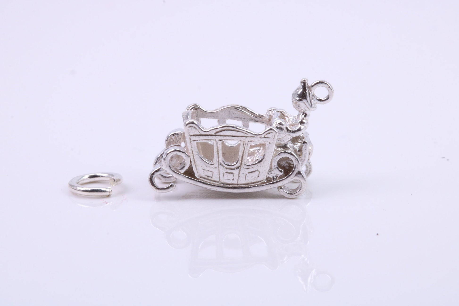Princess Carriage Charm, Traditional Charm, Made from Solid 925 Grade Sterling Silver, Complete with Attachment Link