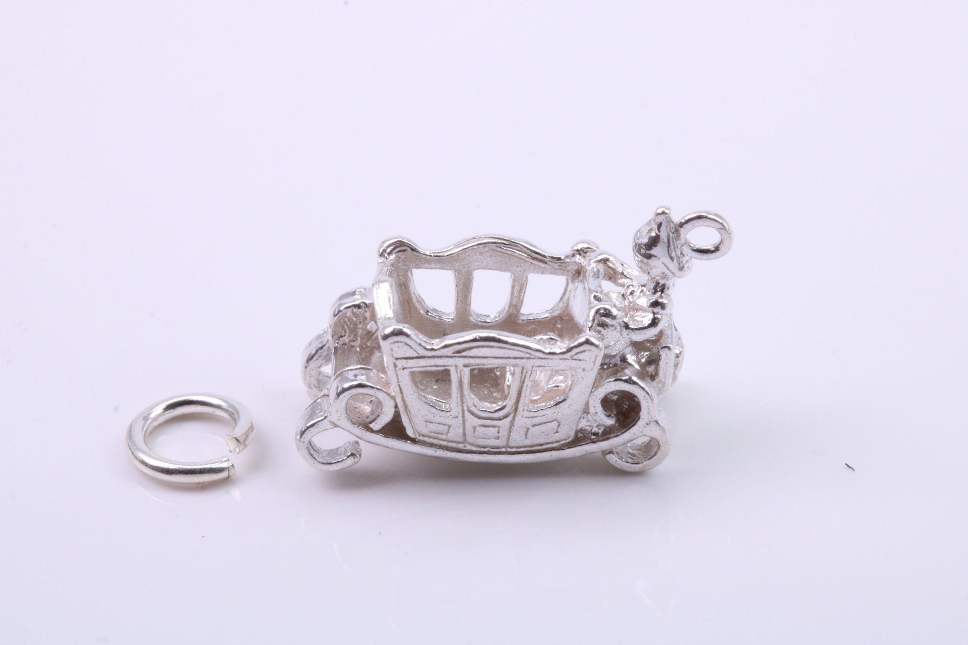 Princess Carriage Charm, Traditional Charm, Made from Solid 925 Grade Sterling Silver, Complete with Attachment Link