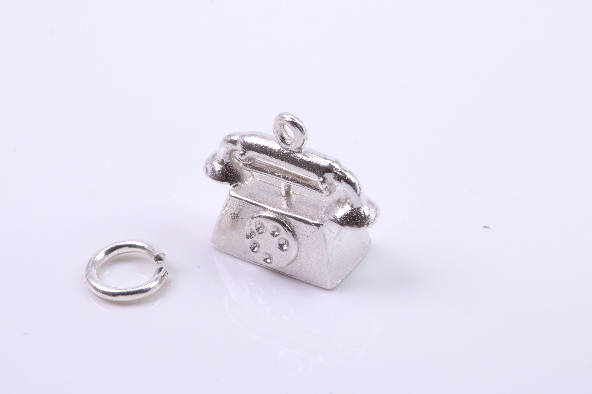 Vintage Phone Charm, Traditional Charm, Made from Solid 925 Grade Sterling Silver, Complete with Attachment Link