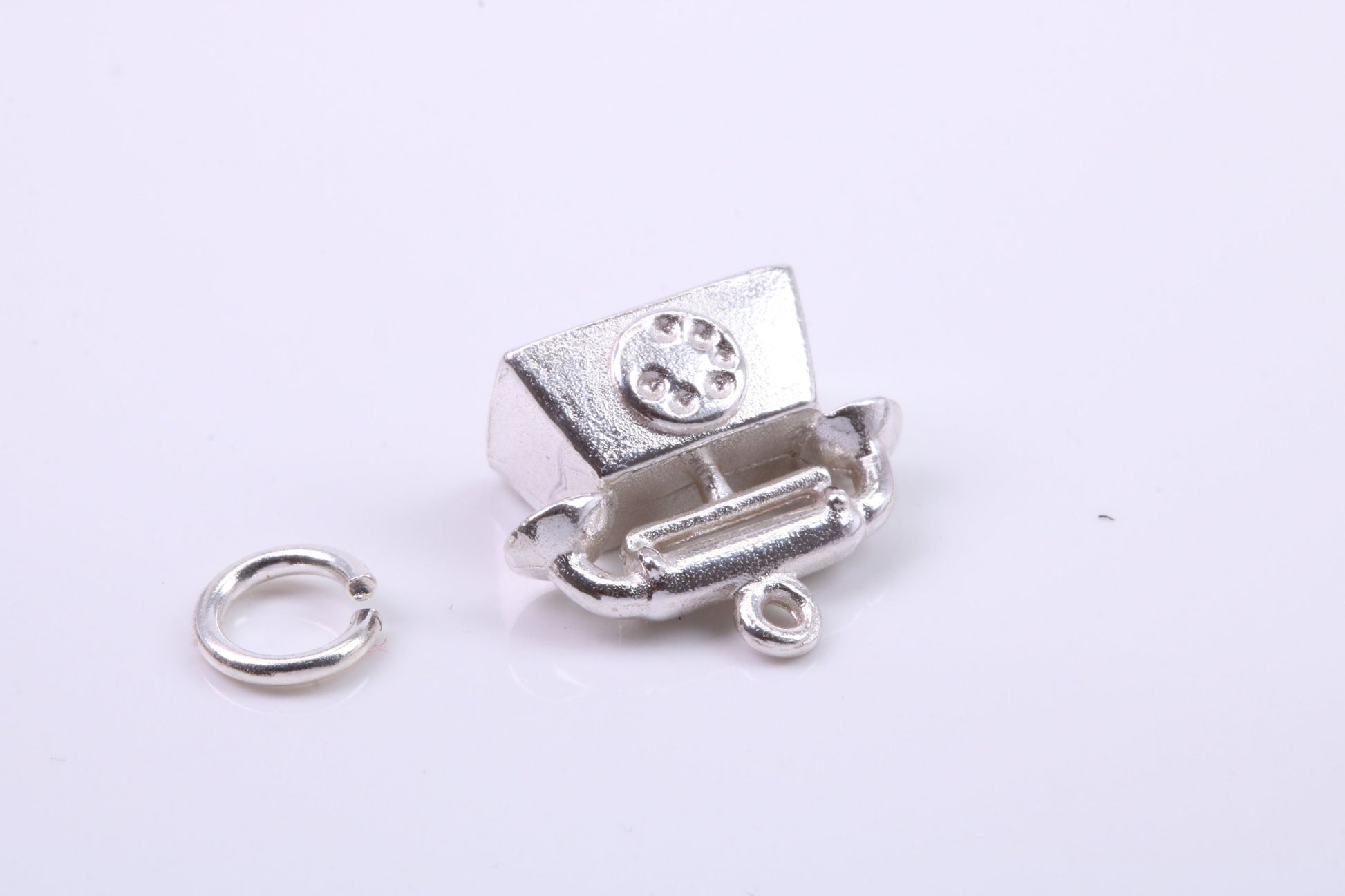 Vintage Phone Charm, Traditional Charm, Made from Solid 925 Grade Sterling Silver, Complete with Attachment Link