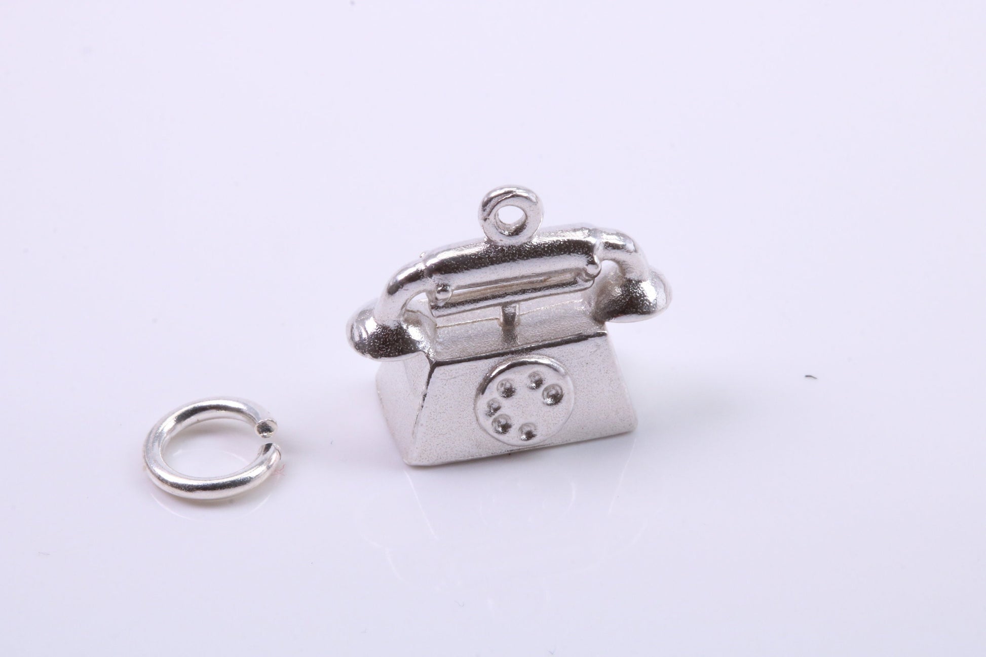 Vintage Phone Charm, Traditional Charm, Made from Solid 925 Grade Sterling Silver, Complete with Attachment Link
