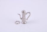 Coffee Pot Charm, Made from Solid Cast Silver, Complete with Attachment Link