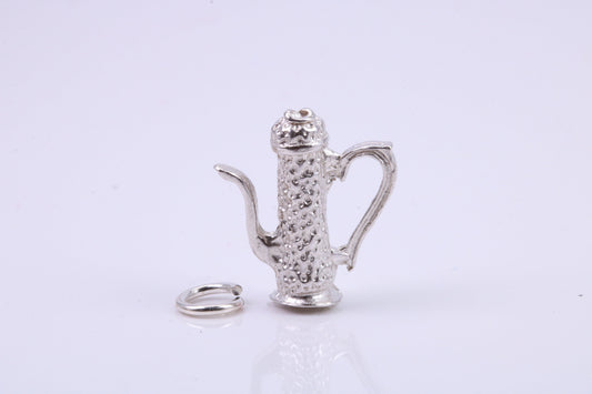 Coffee Pot Charm, Traditional Charm, Made from Solid 925 Grade Sterling Silver, Complete with Attachment Link