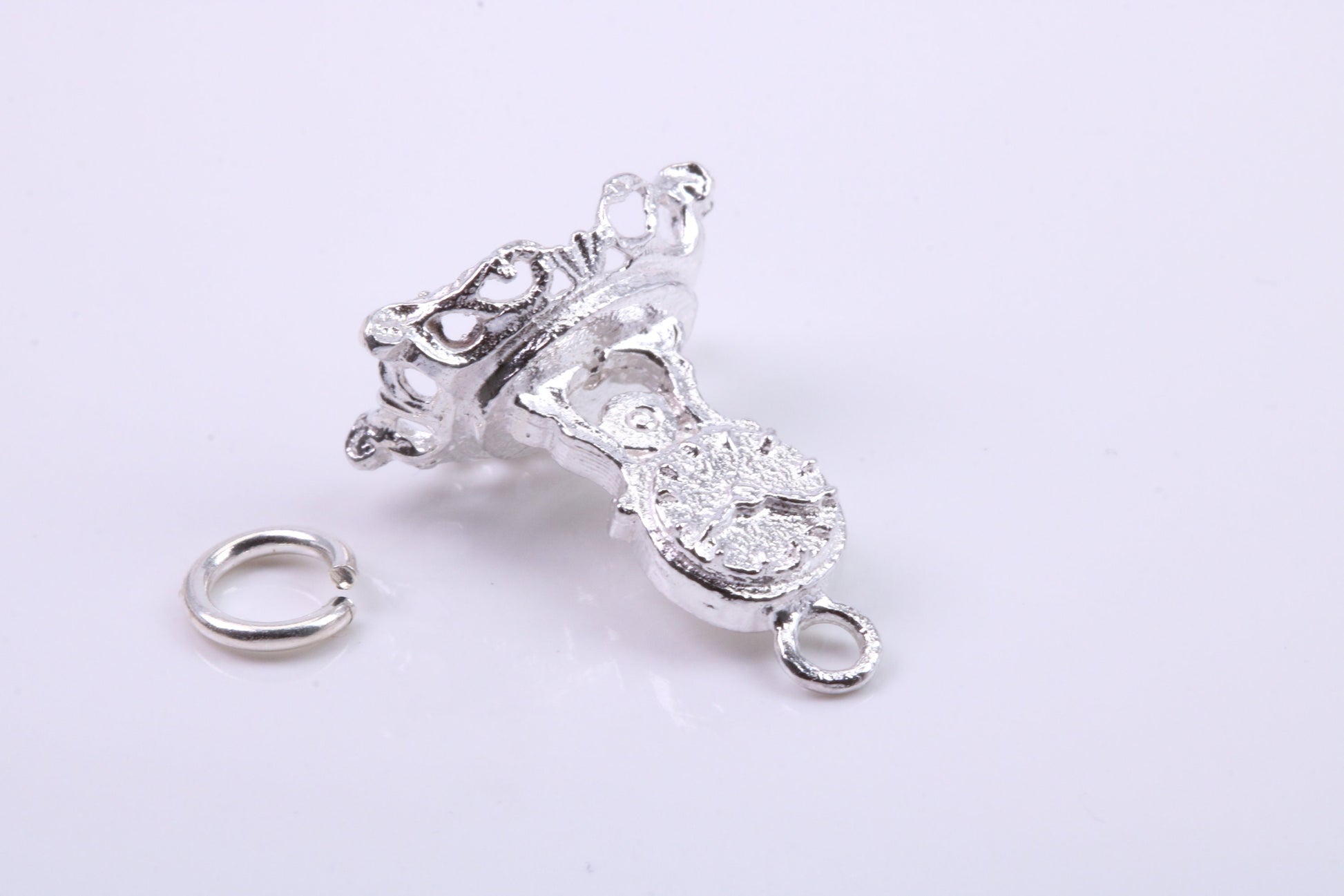 Mantle Clock Charm, Traditional Charm, Made from Solid 925 Grade Sterling Silver, Complete with Attachment Link