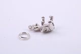 Teddy Bear Charm, Made from Solid Cast Silver, Complete with Attachment Link