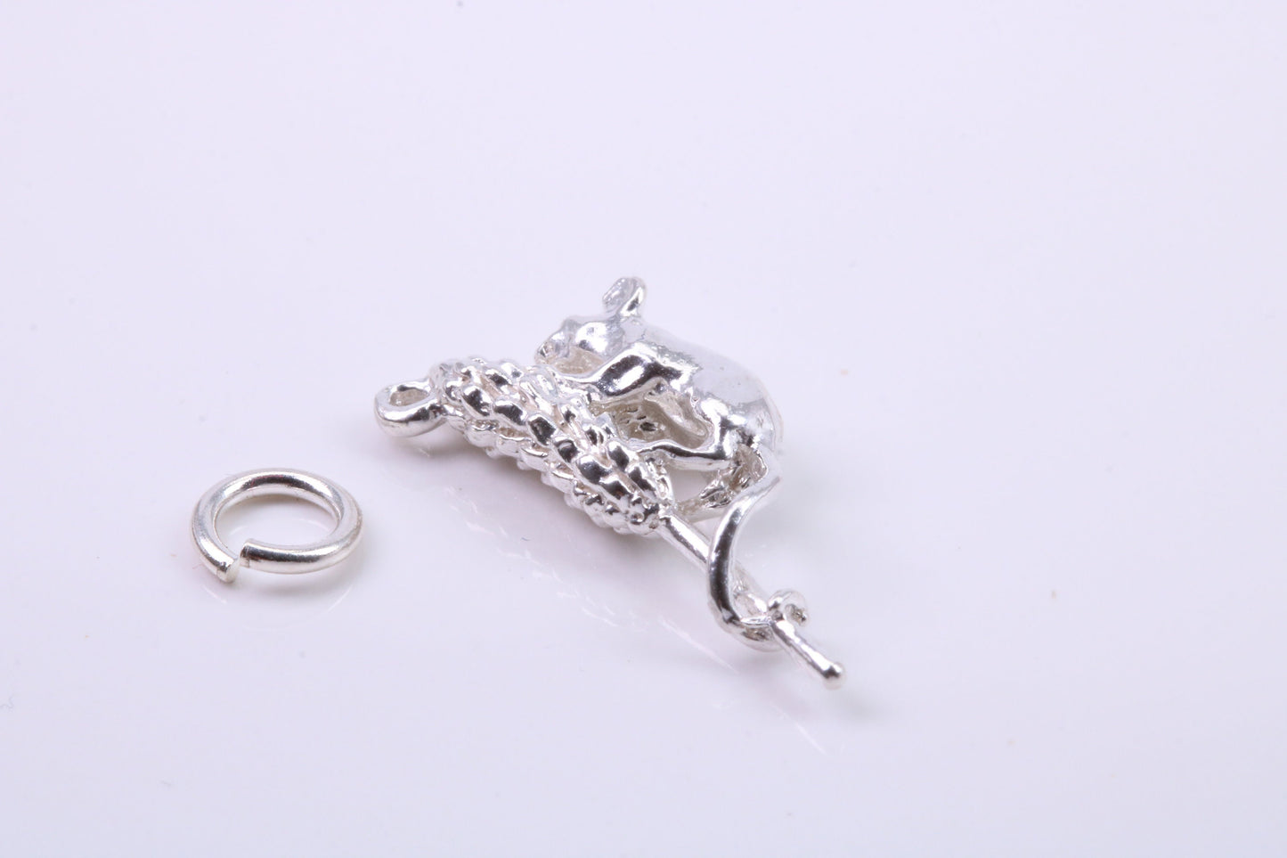 Corn Mouse Charm, Traditional Charm, Made from Solid 925 Grade Sterling Silver, Complete with Attachment Link
