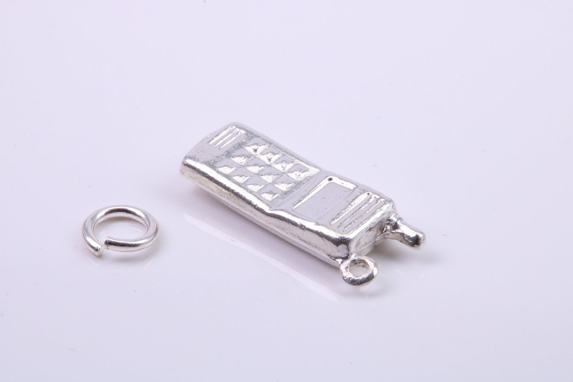 Cell Phone Charm, Traditional Charm, Made from Solid 925 Grade Sterling Silver, Complete with Attachment Link