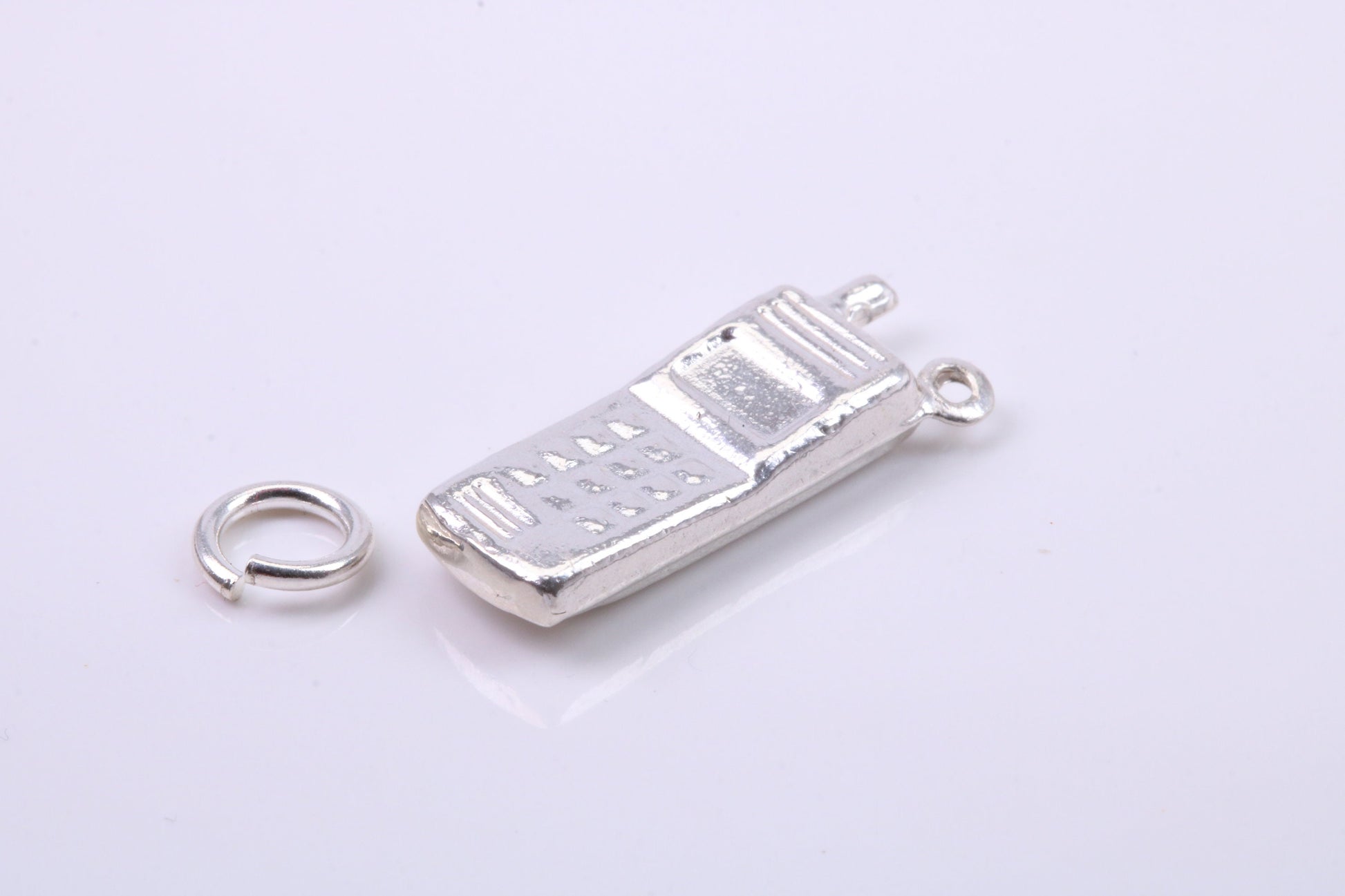 Cell Phone Charm, Traditional Charm, Made from Solid 925 Grade Sterling Silver, Complete with Attachment Link