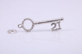 21st Birthday Key Charm, Made from Solid Cast Silver, Complete with Attachment Link