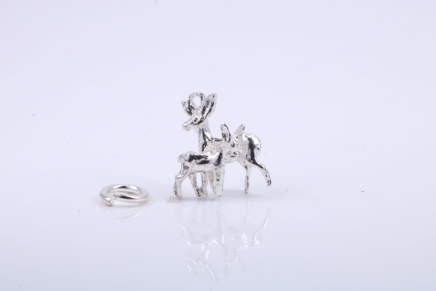 Deer and Fawn Charm, Traditional Charm, Made from Solid 925 Grade Sterling Silver, Complete with Attachment Link