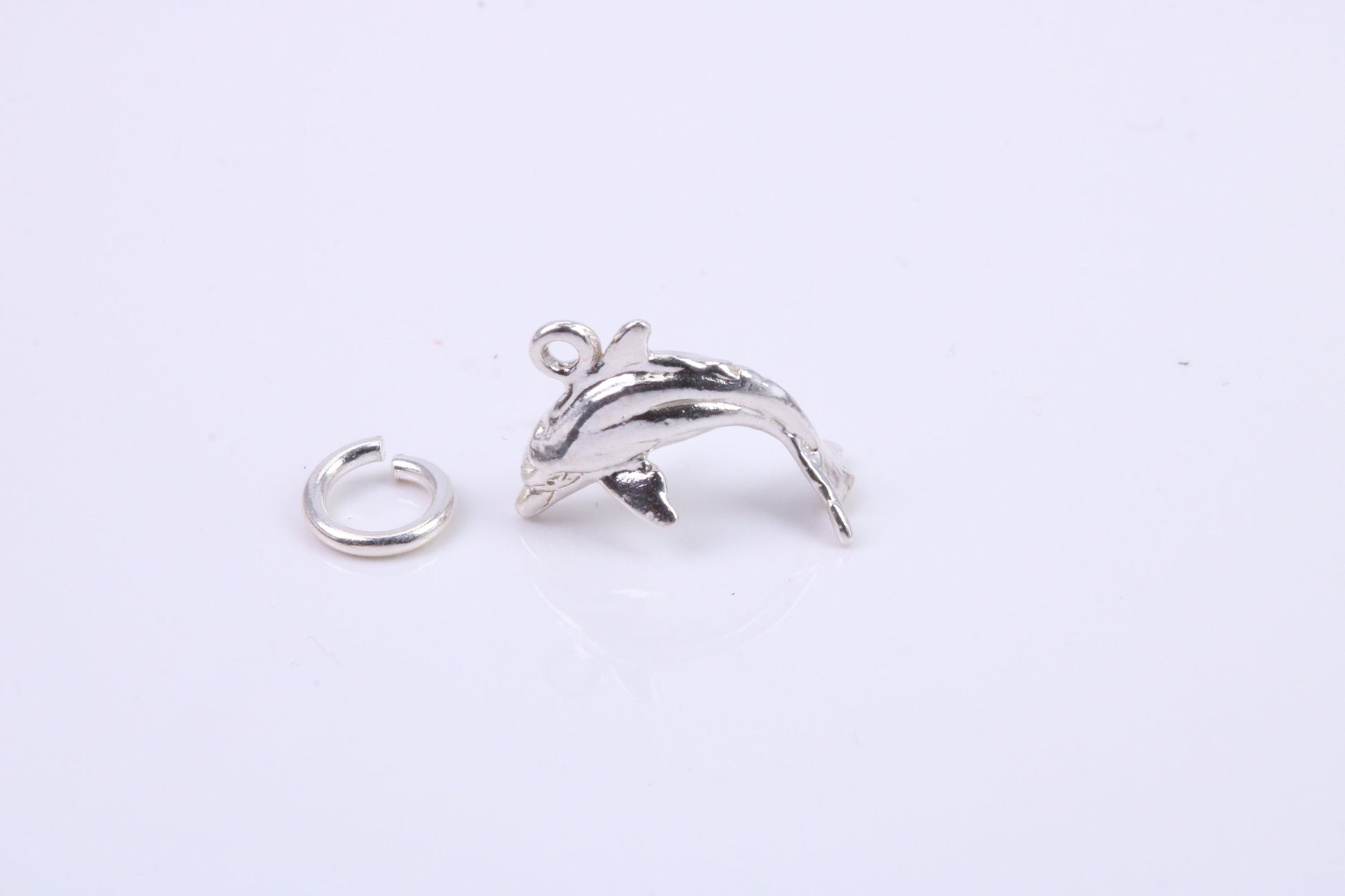 Dolphin Charm, Traditional Charm, Made from Solid 925 Grade Sterling Silver, Complete with Attachment Link