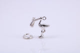 Flying Stork Delivering Baby Charm, Made from Solid Cast Silver, Complete with Attachment Link