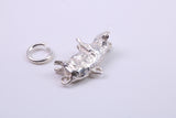 Farm Pig Charm, Made from Solid Cast Silver, Complete with Attachment Link