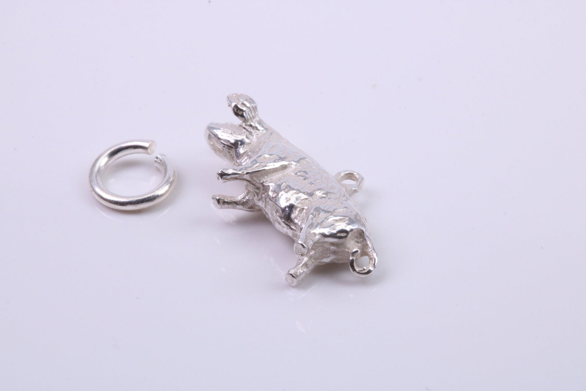 Farm Pig Charm, Traditional Charm, Made from Solid 925 Grade Sterling Silver, Complete with Attachment Link