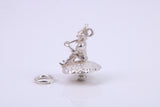 Gnome on Toadstool Charm, Made from Solid Cast Silver, Complete with Attachment Link