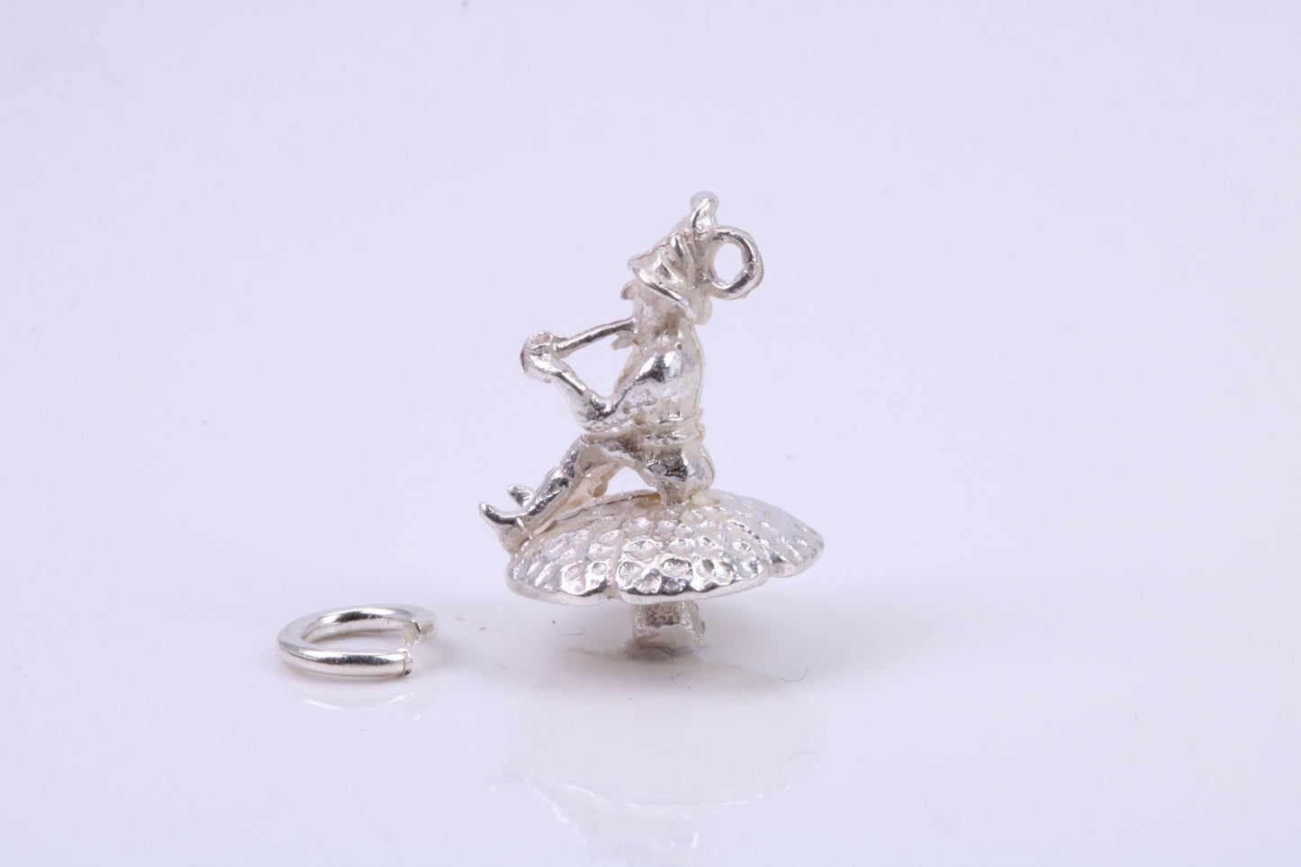Gnome on Toadstool Charm, Traditional Charm, Made from Solid 925 Grade Sterling Silver, Complete with Attachment Link