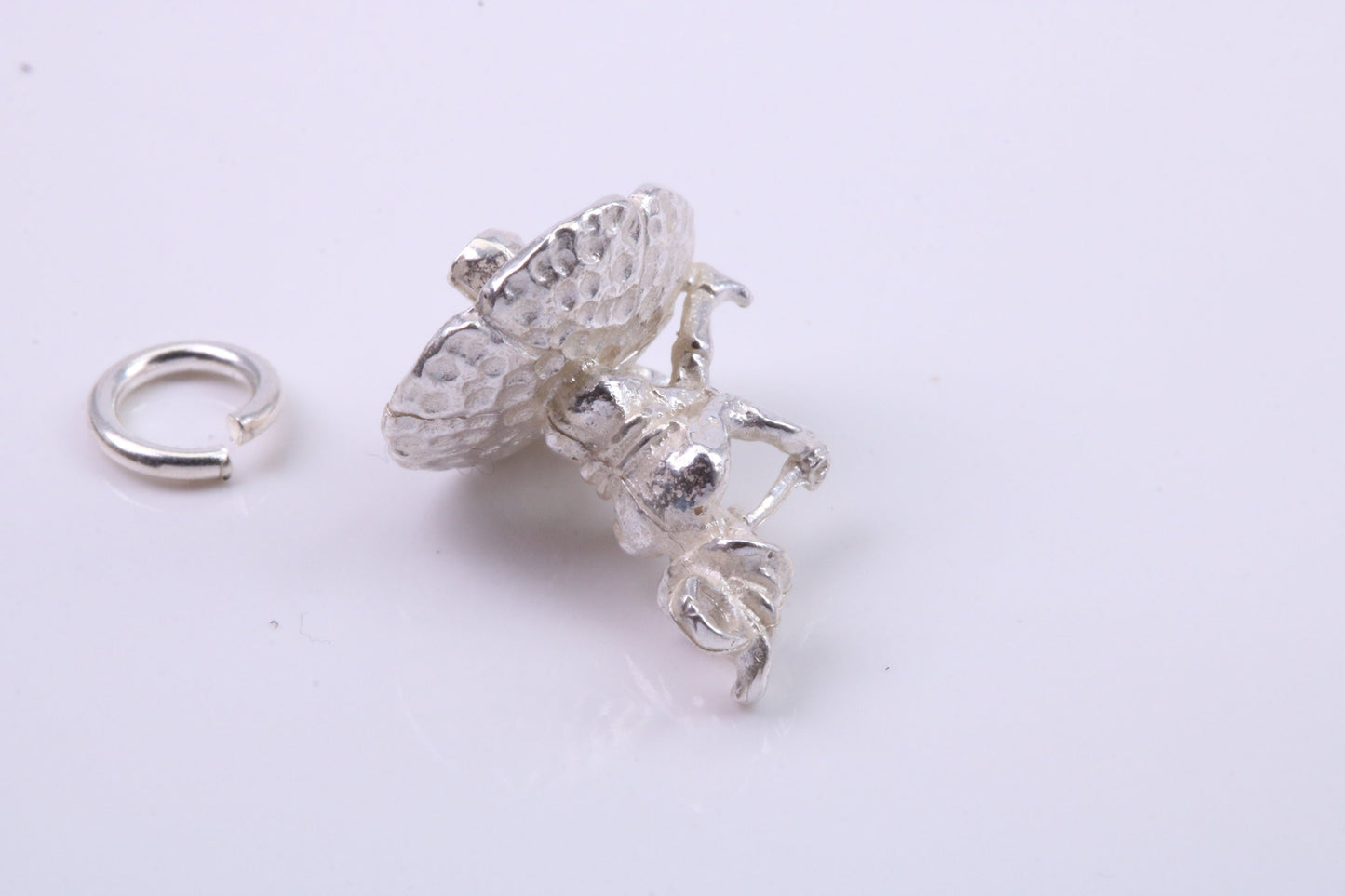 Gnome on Toadstool Charm, Traditional Charm, Made from Solid 925 Grade Sterling Silver, Complete with Attachment Link