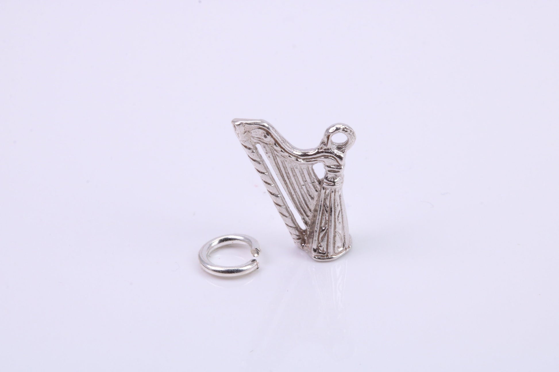 Harp Charm, Traditional Charm, Made from Solid 925 Grade Sterling Silver, Complete with Attachment Link