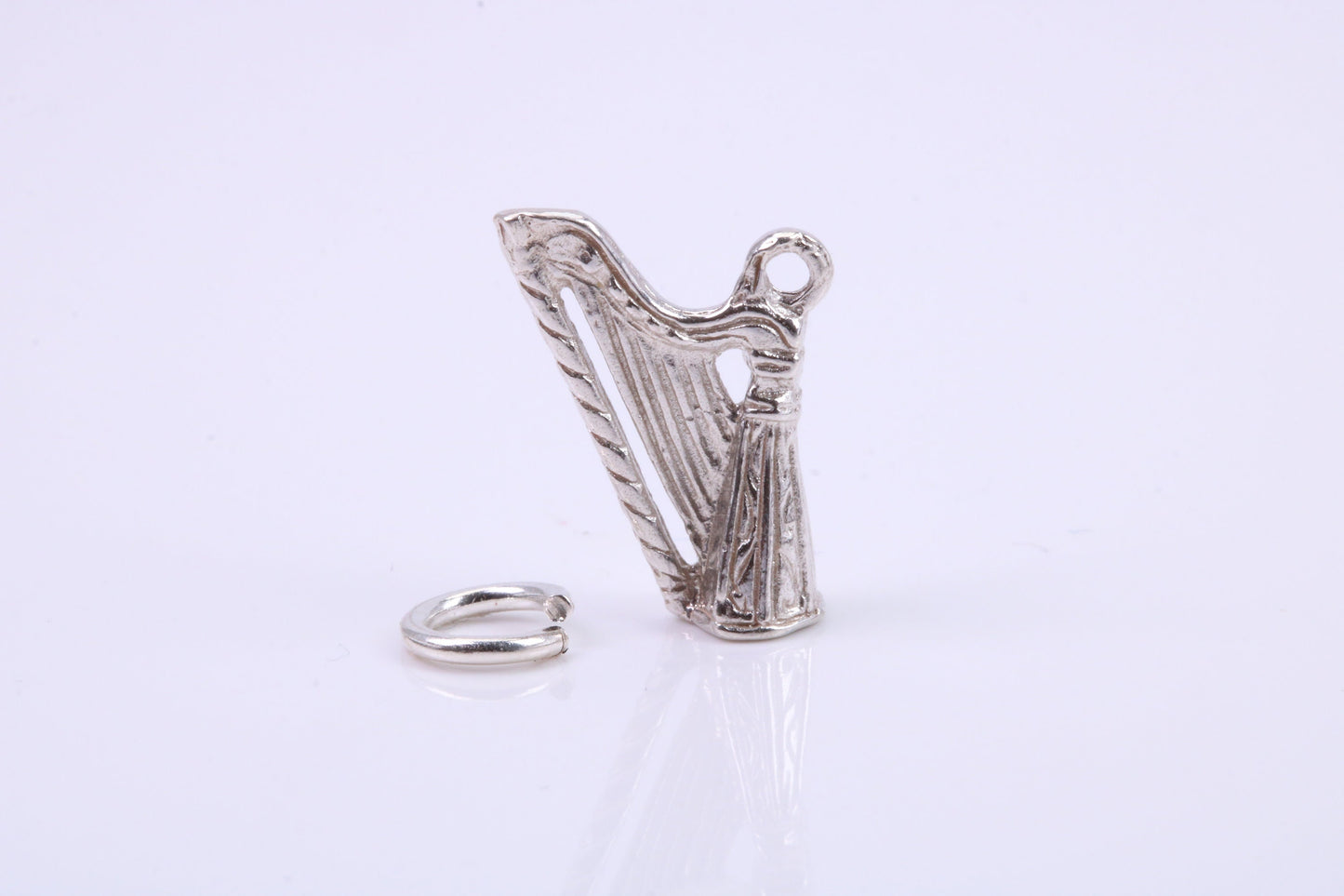 Harp Charm, Traditional Charm, Made from Solid 925 Grade Sterling Silver, Complete with Attachment Link