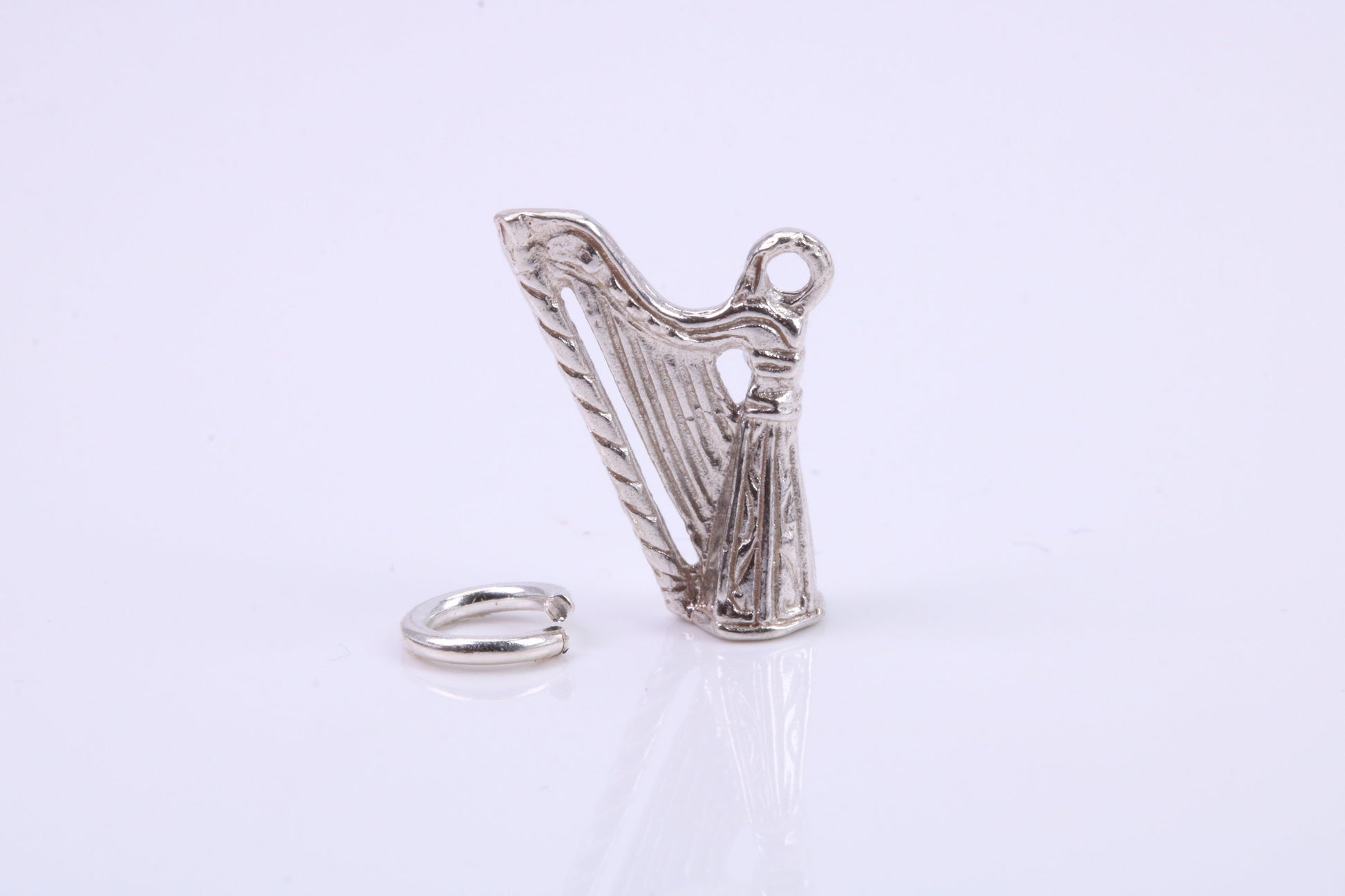 Harp Charm, Traditional Charm, Made from Solid 925 Grade Sterling Silver, Complete with Attachment Link