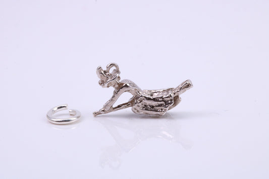 Witch on Broom Stick Charm, Traditional Charm, Made from Solid 925 Grade Sterling Silver, Complete with Attachment Link