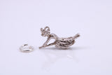 Witch on Broom Stick Charm, Made from Solid Cast Silver, Complete with Attachment Link