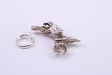 Witch on Broom Stick Charm, Made from Solid Cast Silver, Complete with Attachment Link