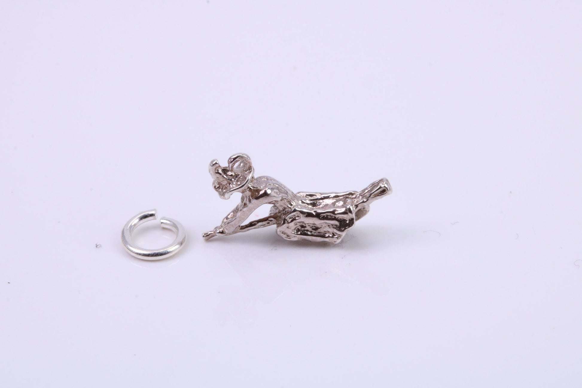 Witch on Broom Stick Charm, Traditional Charm, Made from Solid 925 Grade Sterling Silver, Complete with Attachment Link