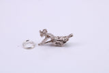 Witch on Broom Stick Charm, Made from Solid Cast Silver, Complete with Attachment Link
