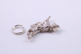 Witch on Broom Stick Charm, Made from Solid Cast Silver, Complete with Attachment Link