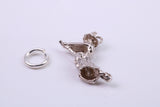 Witch on Broom Stick Charm, Made from Solid Cast Silver, Complete with Attachment Link