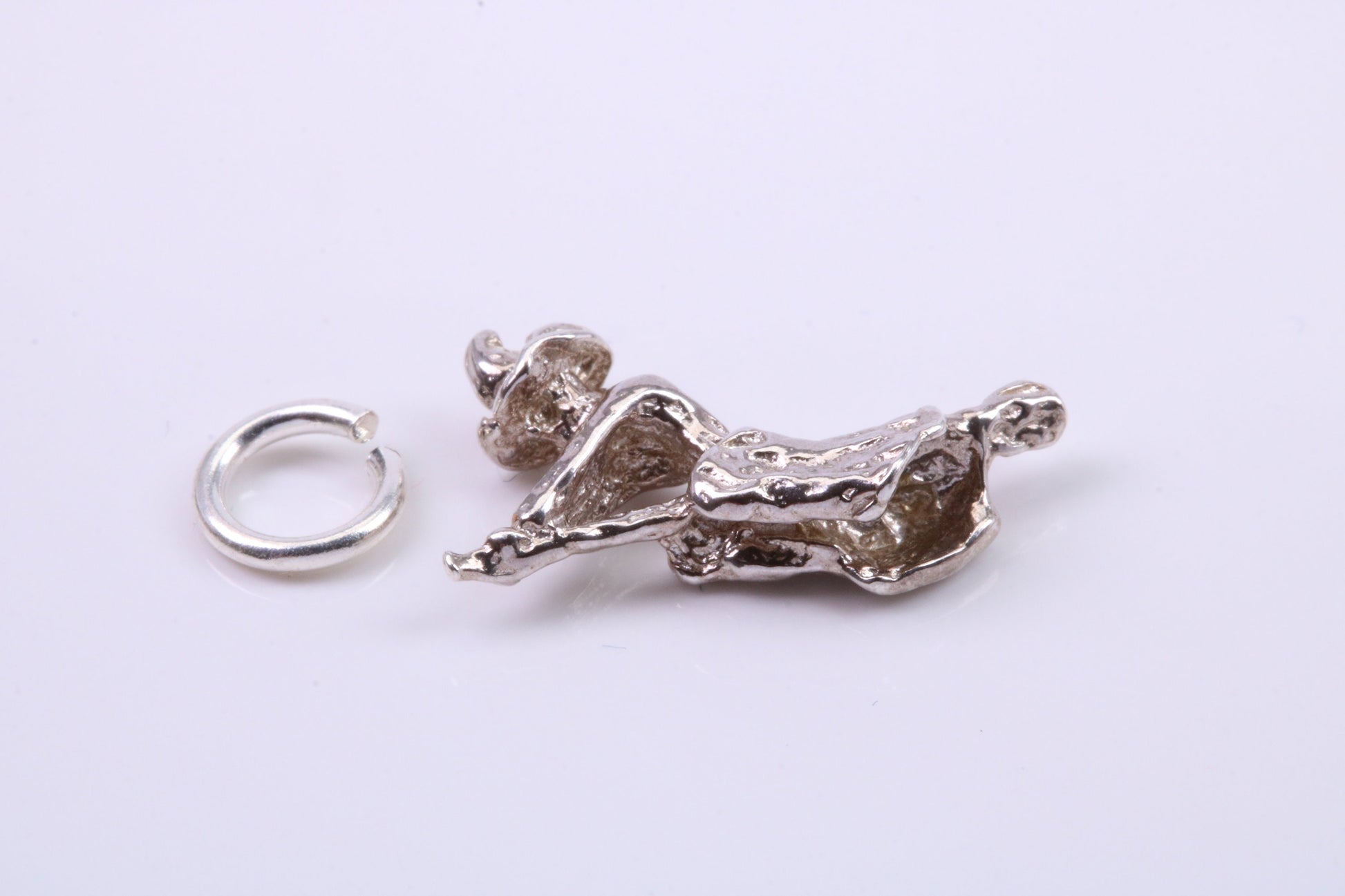Witch on Broom Stick Charm, Traditional Charm, Made from Solid 925 Grade Sterling Silver, Complete with Attachment Link