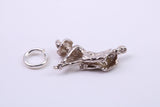Witch on Broom Stick Charm, Made from Solid Cast Silver, Complete with Attachment Link