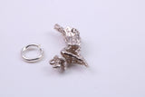 Witch on Broom Stick Charm, Made from Solid Cast Silver, Complete with Attachment Link