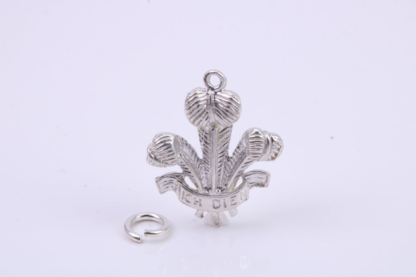 Prince of Wales Feathers Charm, Traditional Charm, Made from Solid 925 Grade Sterling Silver, Complete with Attachment Link