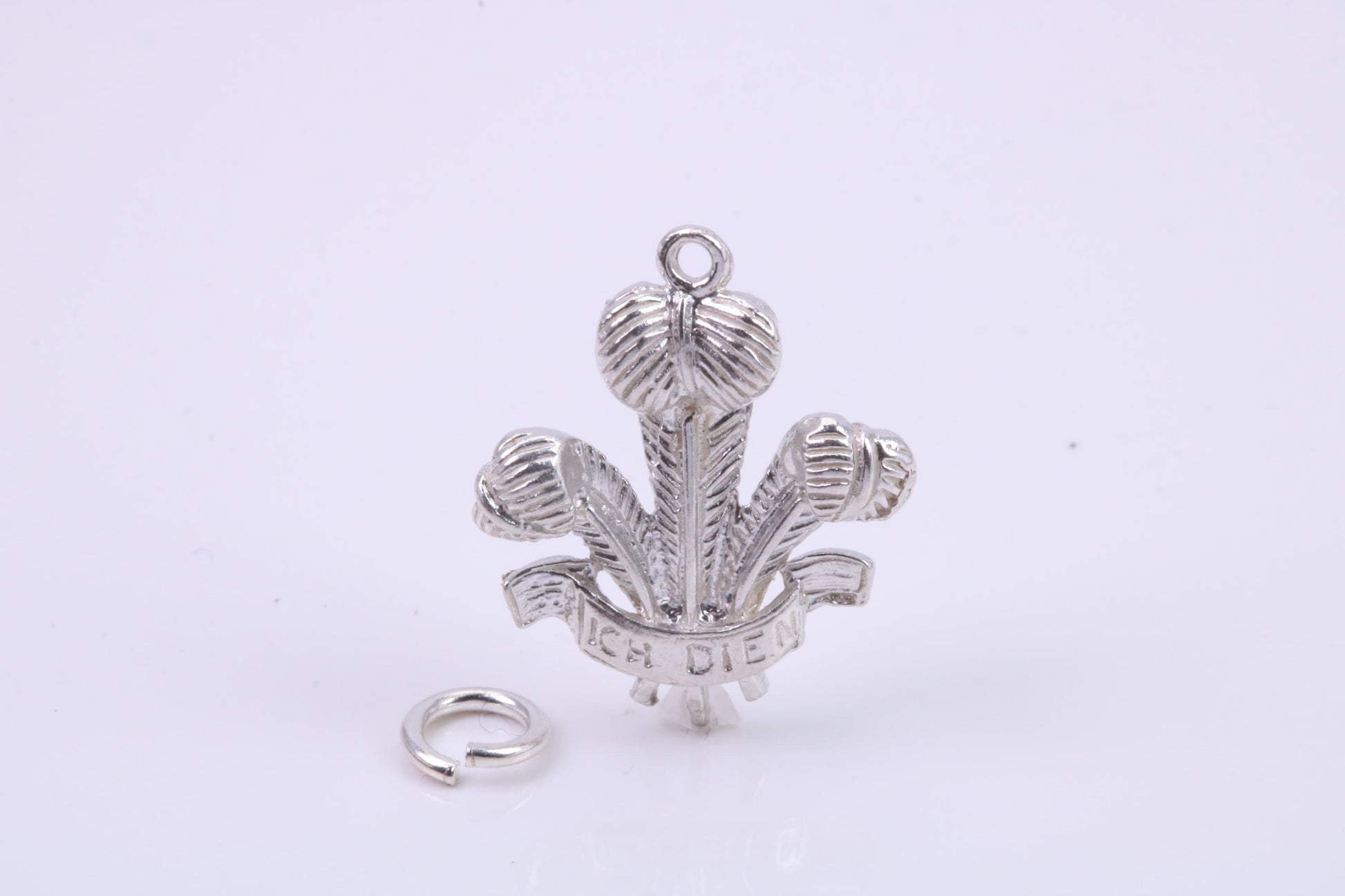 Prince of Wales Feathers Charm, Traditional Charm, Made from Solid 925 Grade Sterling Silver, Complete with Attachment Link