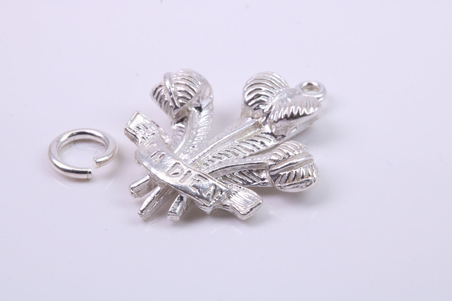 Prince of Wales Feathers Charm, Traditional Charm, Made from Solid 925 Grade Sterling Silver, Complete with Attachment Link