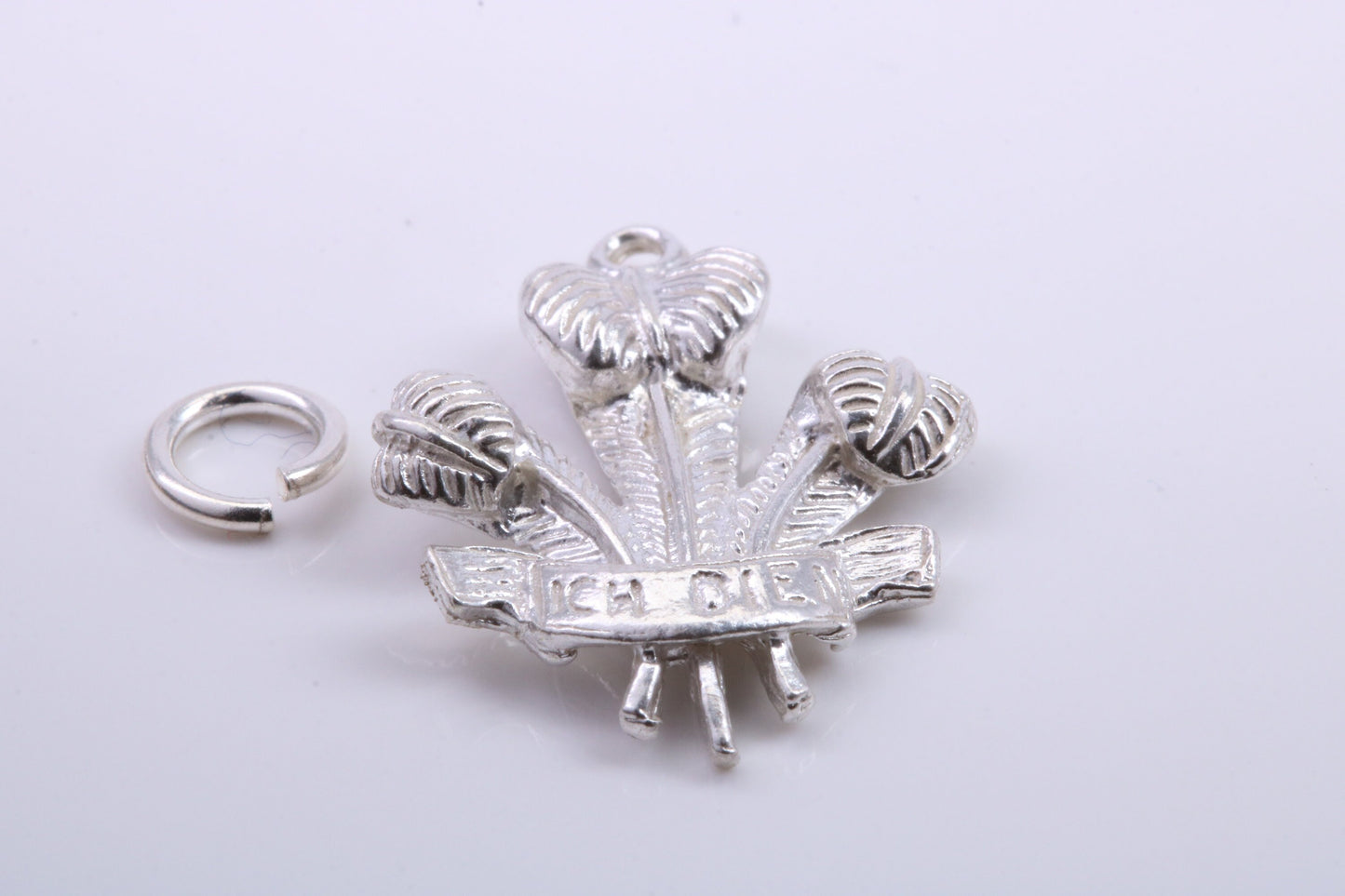 Prince of Wales Feathers Charm, Traditional Charm, Made from Solid 925 Grade Sterling Silver, Complete with Attachment Link