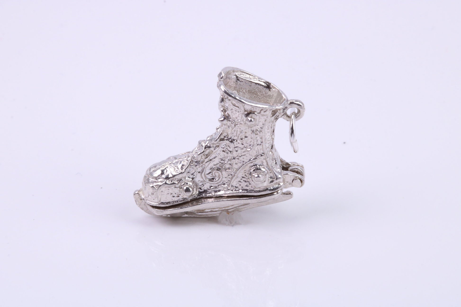 Large Ski Boot Charm, Traditional Charm, Made from Solid 925 Grade Sterling Silver, Complete with Attachment Link