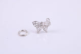 Butterfly Charm, Traditional Charm, Made from Solid 925 Grade Sterling Silver, Complete with Attachment Link