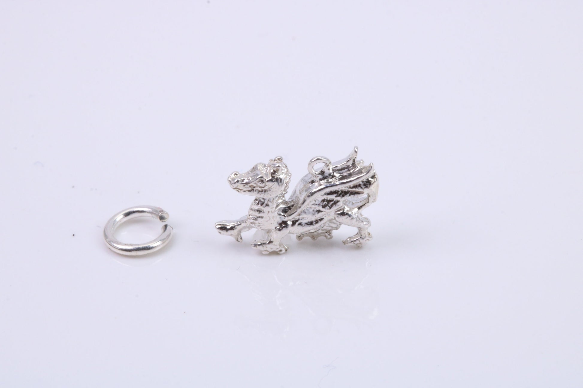 Welsh Dragon Charm, Traditional Charm, Made from Solid 925 Grade Sterling Silver, Complete with Attachment Link
