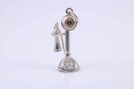Vintage Phone Charm, Traditional Charm, Made from Solid 925 Grade Sterling Silver, Complete with Attachment Link